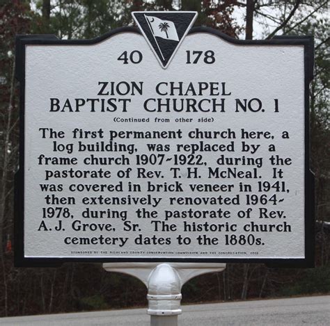 Photo Zion Chapel Baptist Church No 1 Marker Reverse Aide