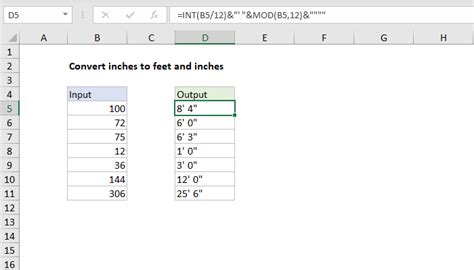 Excel Formula Convert Inches To Feet And Inches Exceljet