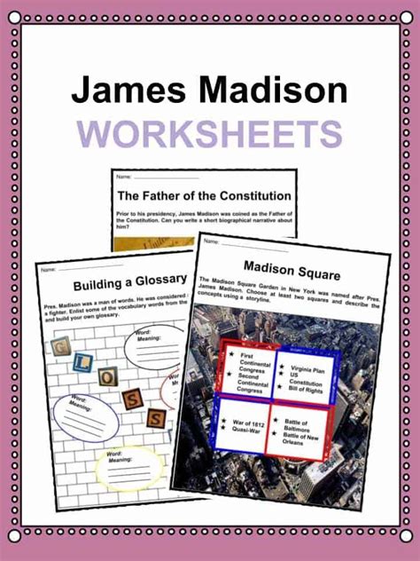 President James Madison Facts Worksheets Political History For Kids