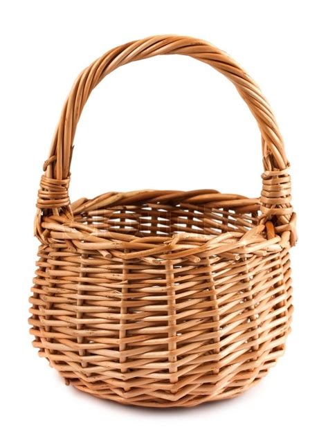 An Empty Wicker Basket Isolated On White Background Stock Photo