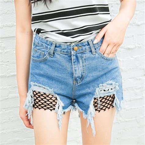 Yuqung Mini Shorts Sexy Short Jeans Rasgado Feminino De Malha De Verão