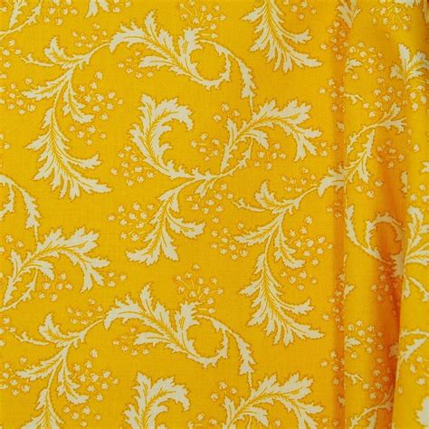 Yellow Floral Cotton Fabric Lovely In Yellow By Mdg 100 Cotton