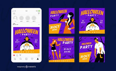 Happy Halloween Social Media Post Set Vector Download