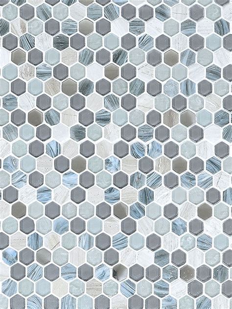 Blue Gray Hexagon Glass Marble Mosaic Tile Marble Mosaic Mosaic