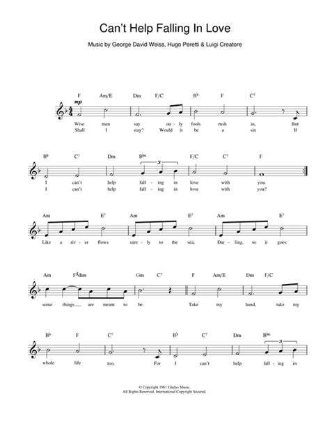 Ub Can T Help Falling In Love Sheet Music And Printable Pdf Music Notes Piano Songs Sheet