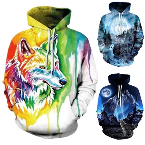 Us Unisex Womens Mens Hoodie 3d Wolf Animal Sweatshirt Coat 57 Off