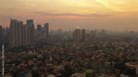 Aerial Philippines Manila Mandaluyong City September 2019 Sunset 4k