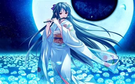 Tsukumo No Kanade Anime Girl Blue Kimono Wallpaper For Widescreen