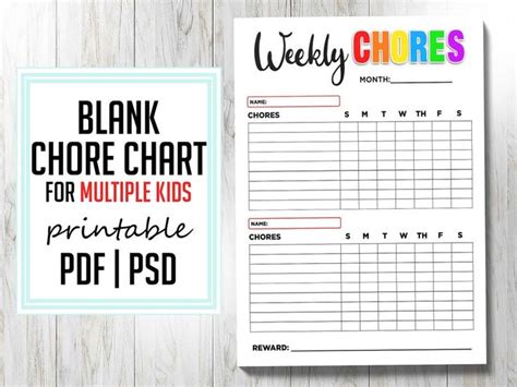 Editable Chore Charts For Multiple Children Weekly Chores For Kids