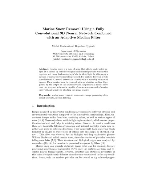 Pdf Marine Snow Removal Using A Fully Convolutional 3d Neural Network