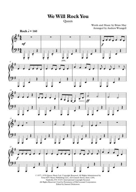 We Will Rock You Easy Piano By Queen Digital Sheet Music For