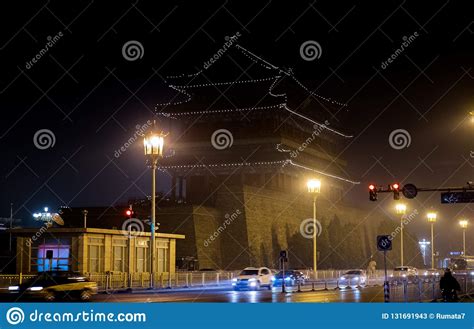 Qianmen Station And Zhengyangmen Gate Qianmen Gate At Night Editorial