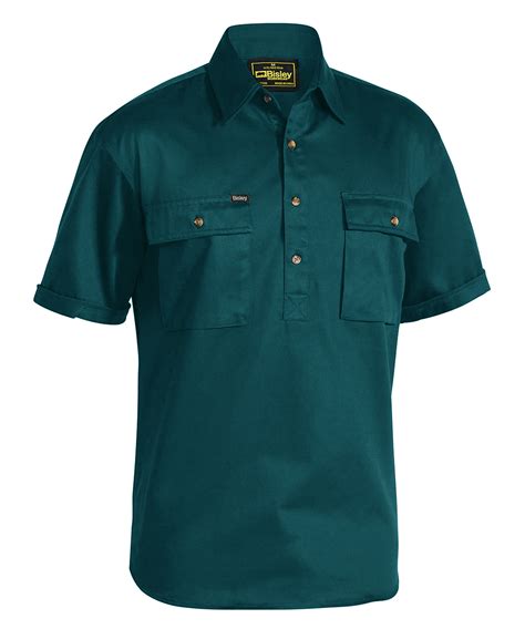 Closed Front Short Sleeve Mens Cotton Drill Shirt
