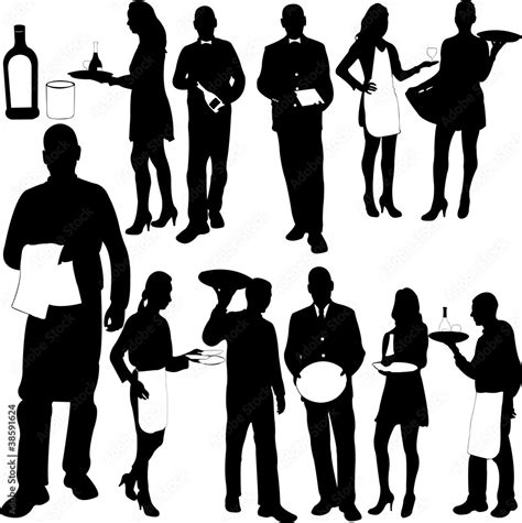 Waiters And Waitresses Silhouette Collection Vector Stock Vector