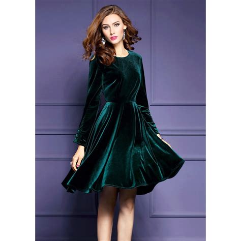 2019 Spring Green Velvet Dress For Women Evening Party Dresses Vin