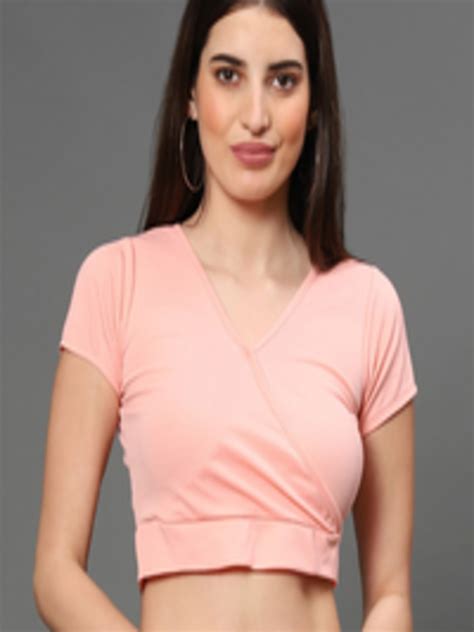 Buy Westhood Women Peach Solid V Neck Wrap Crop Top Tops For Women