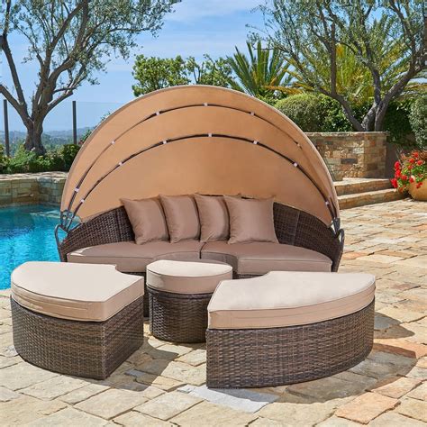 Suncrown Outdoor Patio Round Daybed With Retractable Canopy Xo Katie
