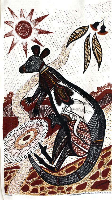 Vintage Australia Kangaroo Aboriginal Art Tea Towel Artist Etsy Aboriginal Art Aboriginal Art