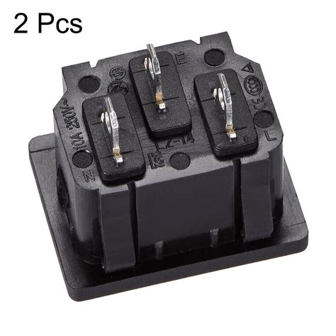 2pcs C14 Panel Mount Plug Adapter Ac 250v 10a 3 Pins Iec Inlet Socket