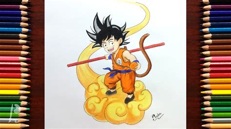 From the anime and manga series, dragon ball z, this dragon ball z pop! How to Draw Kid Goku on Flying Nimbus with Colour Pencils ...