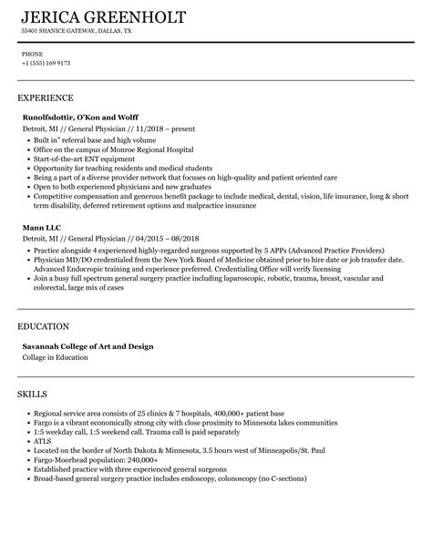 General Physician Resume Samples Velvet Jobs