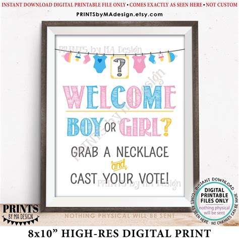 Gender Reveal Sign Boy Or Girl Grab A Necklace And Cast Your Vote