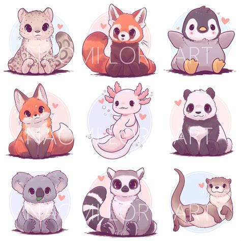 Adesivi Kawaii Animale Eo Stampe 6 X 6 O 8 X 8 Image 0 Cute Animal