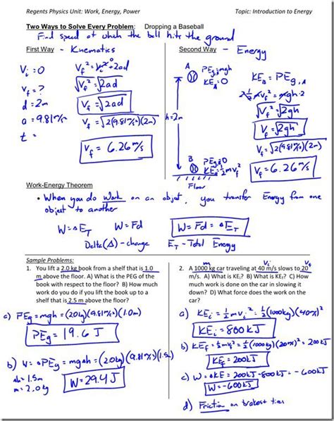 Work & power worksheet answers