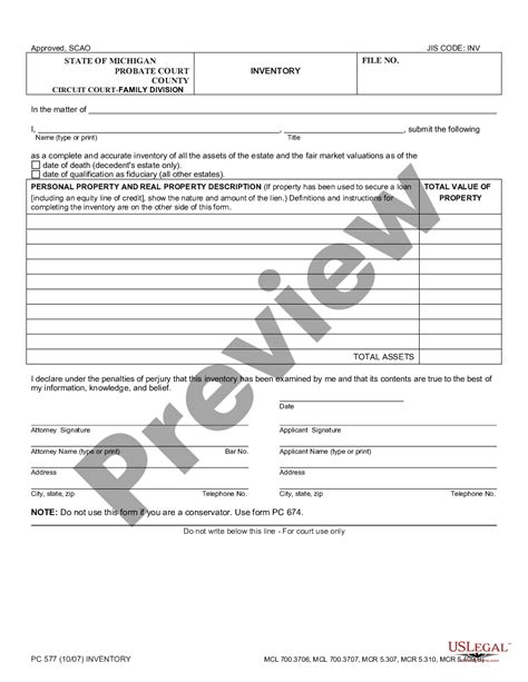 Michigan Probate Inventory Form Pc 577 Us Legal Forms
