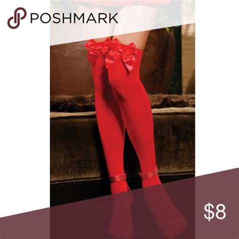 Red Satin Bow Thigh High Stockings Opaque Red Opaque Thigh Highs With Satin Bow Please Note