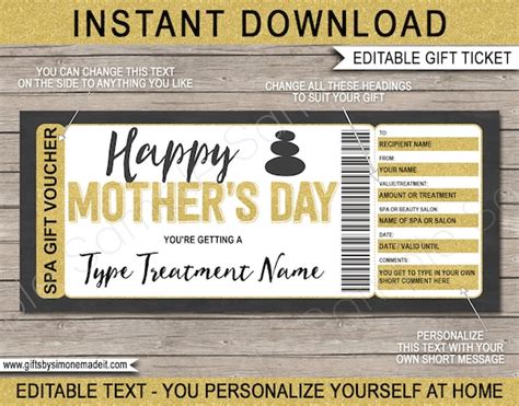 Mothers Day Spa T Voucher Certificate Printable Template Last