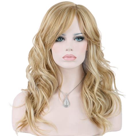 Keewig Synthetic Blonde Wig Long Wavy Light Golden Blonde With Pale Blonde