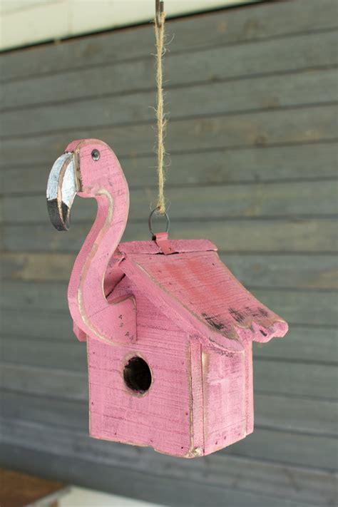 Recycled Wood Flamingo Birdhouse Wood Birdhouses Birdhouse Designs