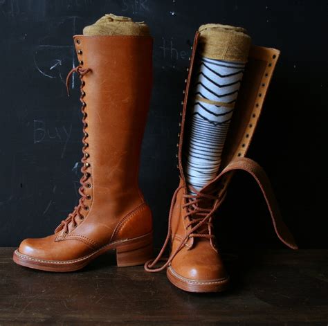 Boots Tall Lace Up Leather Tan Women Vintage From Etsy