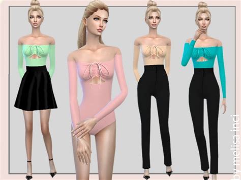 The Sims Resource Off Shoulder Cutout Bodysuit By Melisa Inci • Sims 4 Downloads