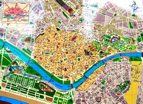 Streets Map Of Seville With Town Sights Spain Street Map Seville