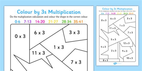 Color By 3s Multiplication Activity Worksheet Teacher Made