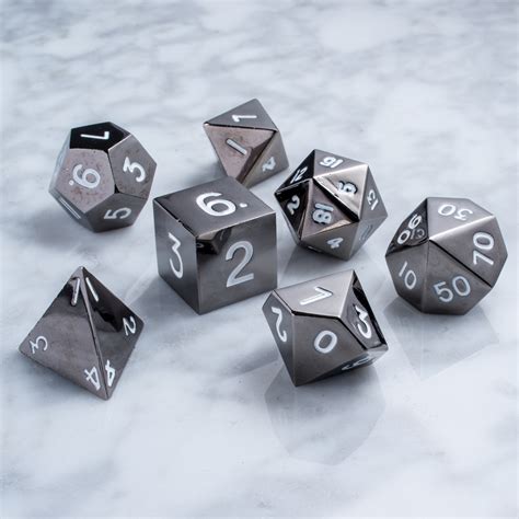 16mm Polyhedral Dice Set Sterling Gray Metal Metallic Dice Games