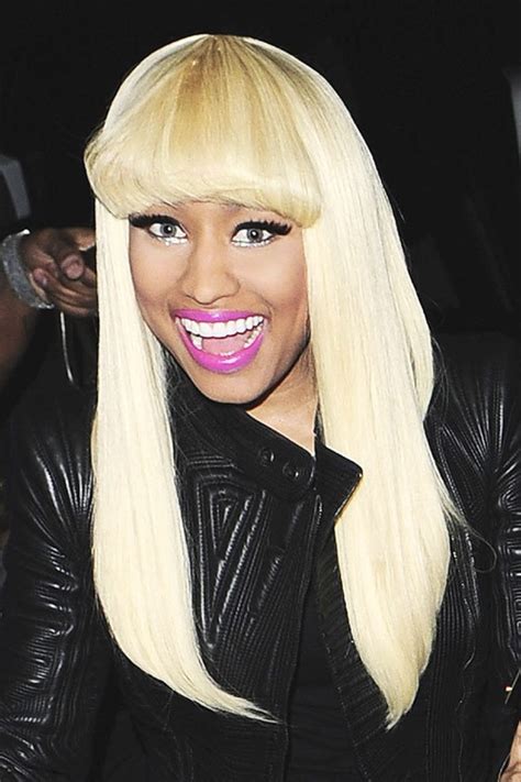 Nicki Minaj Straight Platinum Blonde Angled Blunt Bangs Wig Hairstyle