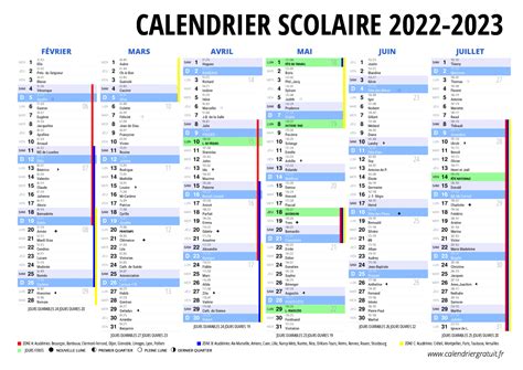 Calendrier Scolaire 2022 2023 à Imprimer