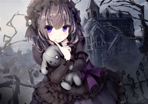 Anime Girl Gothic Teddy Bear Loli Black Dress Anime Hd Wallpaper