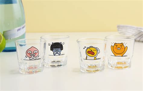 Kakao Friends Soju Mini Cup 4p Set Glass Cup Ryan Apeach Neo Muzi T