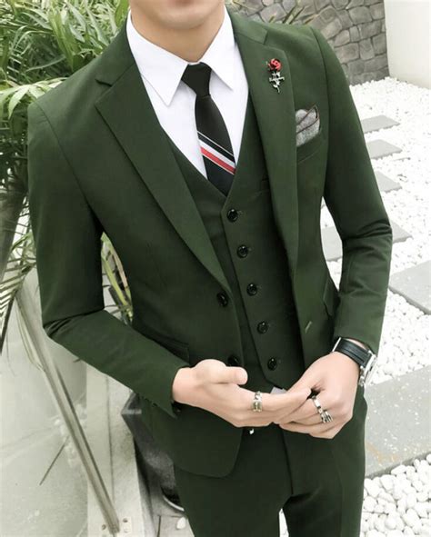 Classyby Dark Green Men Prom Dress Suits For Men Graduation Formal Out