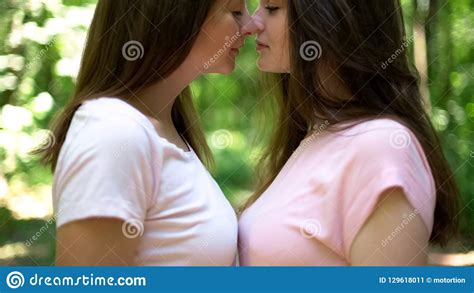 Two Lesbians Kissing Publicly Expressing Feelings Freedom And Lgbt Rights Stock Image Image
