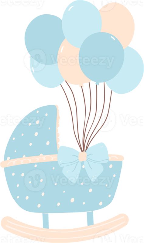 Baby Shower Boy Blue Baby Cot With Balloons 28719911 Png