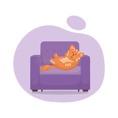 Vector Illustration Red Cat Sleeps On An Armchair With A Pillow Stock