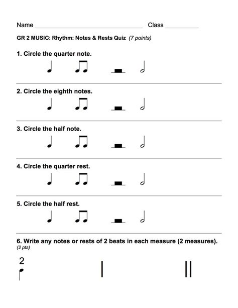 Rhythm Worksheet For 7th Grade