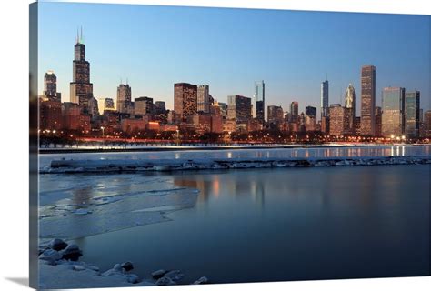 Chicago Illinois Skyline Across Frozen Lake Michigan Wall Art Canvas
