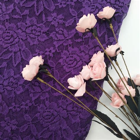 Purple Flower Lace Fabric Stretch Lace Floral Design With Etsy