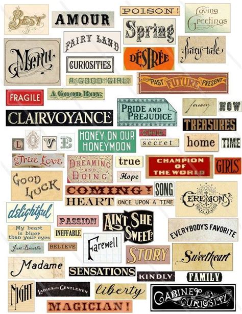 Digital Collage Sheet Words Phrases Vintage Words Antique Words